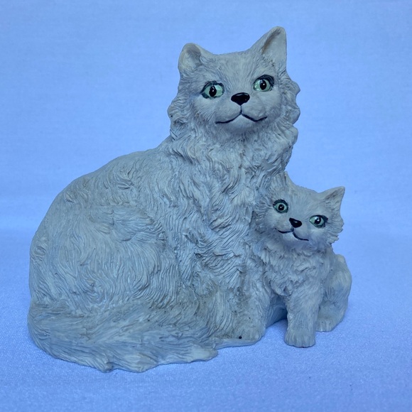 Persian Cat Figurine Cat and Kitten Vintage 1991 Silver Deer's Ark Tom Rubel - Picture 1 of 6